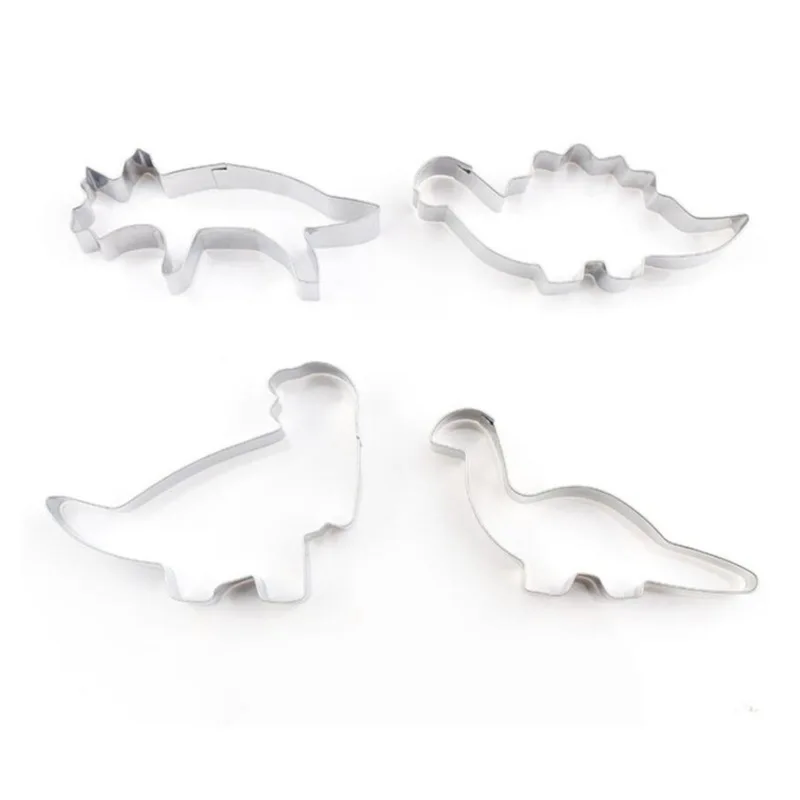 

4Pcs/Set Stainless Steel 3D Dinosaur Cookies Cutter Mold Dinosaur Biscuit Embossing Mould Kitchen Dessert Baking Mold