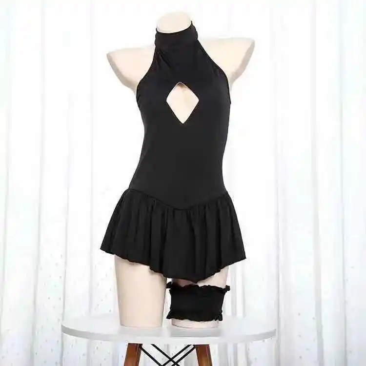 

Maid Costume Animation Sexy Girl Two Dimensional Hollow Out Black Halter Bare Chest Intense Emotion Role Play Fun Pleated YVT9