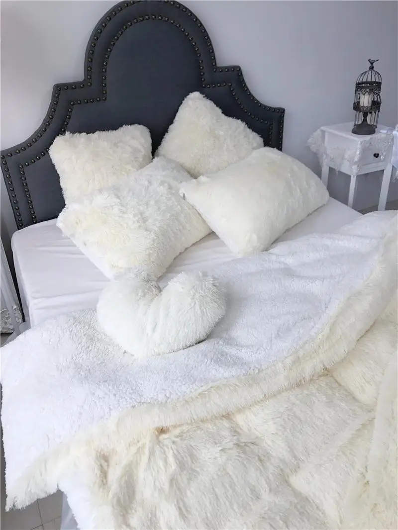 

46 3/4/6/7 pcs Pure Color Bedding Sets 8 colors lambs wool Fleece Duvet Cover set Bed skirt Fitted Twin Queen King size