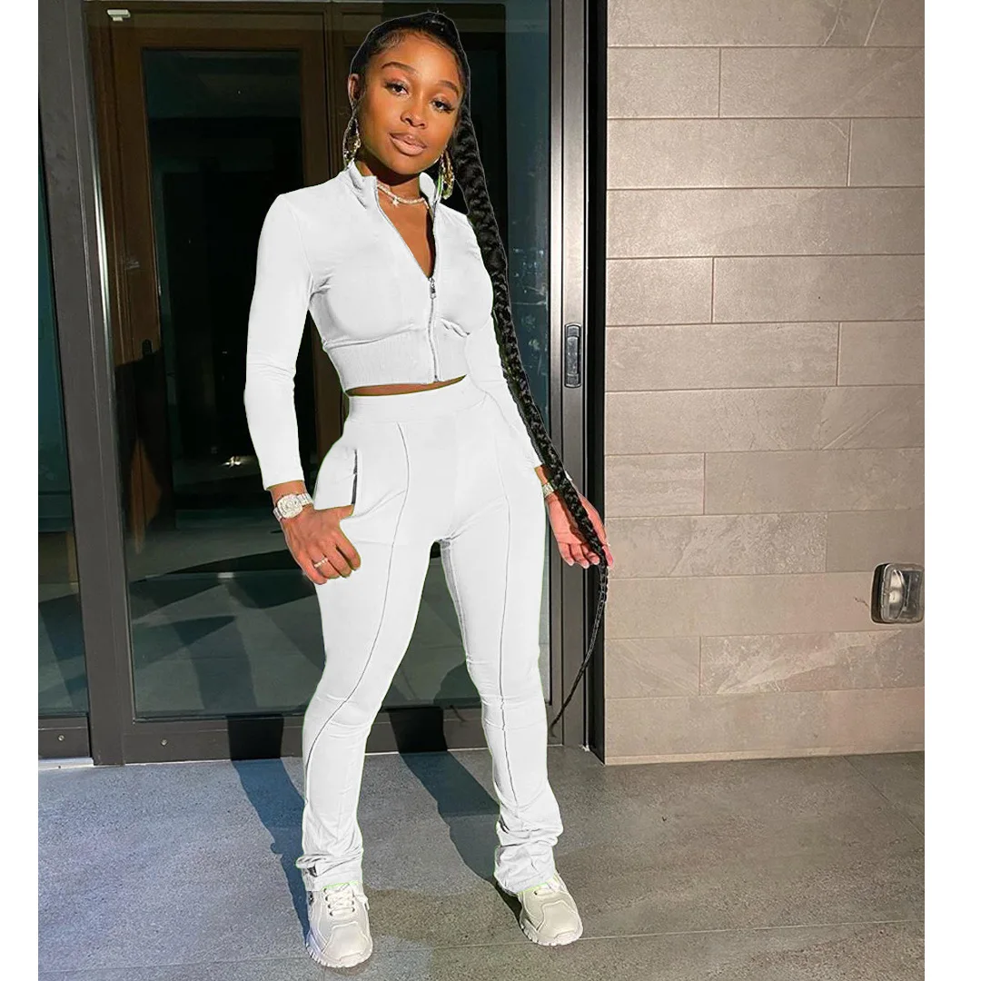 

Fall 2020 deportivas sweat suits women matching sets White orange black pink two piece set top and pants women joggers suit sets