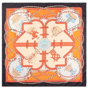 Ручная работа, саржевый шелковый шарф, женские квадратные шарфы с геометрическим принтом и цепочкой, шарфы, шарфы, Женская бандана, хиджаб 90 см