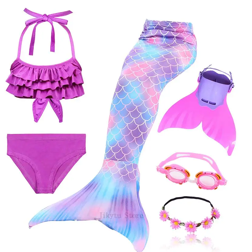 Kids Swimming Mermaid Tail Bikini Set can add with Monofin Flipper Ariel Costumes Cosplay Swimsuit Bathing Suit for Girls