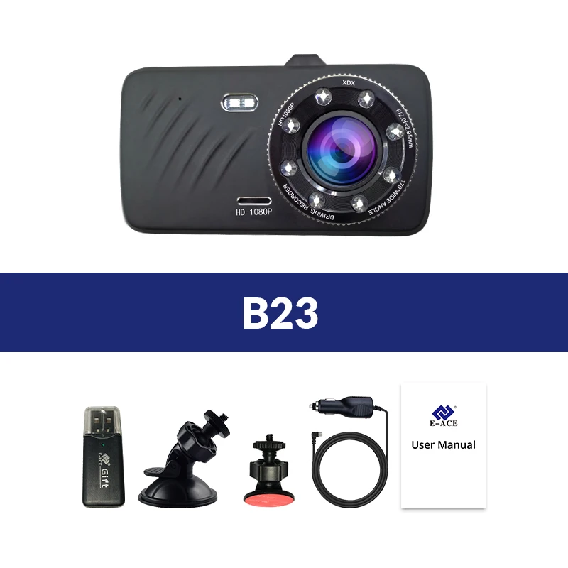 Автомобильный видеорегистратор E-ACE B23, 4 дюйма, сенсорный экран, Full HD, 1080 P, видео, g-сенсор, ночное видение, двойной объектив, камера заднего вида, видеорегистратор