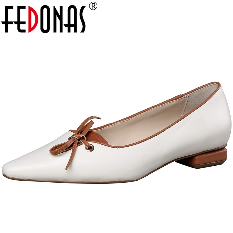 Женские туфли лодочки FEDONAS повседневные из коровьей кожи с узлом бабочкой и