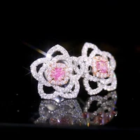 cute silver color flower with bling pink zircon stone for women fashion jewelry korean earrings