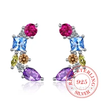 rainbow silver stud earring 100 925 sterling silver colorful zircon crystal earrings for women gift for girl statement jewelry