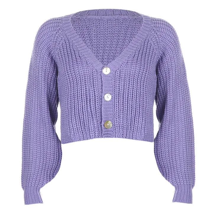 

Women's Fall Pink Y2K Argyle Sweater Cardigan New Warm Long Sleeve Sports Casual Knitted Irregular Cardigan Purple Tops
