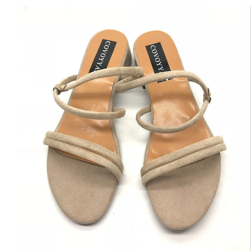 

COVOYYAR 2021 Elegant Gladiator Women Sandals Summer Solid Open Toe Low Heel Ladies Flock Women Shoes Casual Slip On WSS319