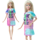 1 комплект платья ручной работы, красочная футболка с градиентом и юбка, повседневная одежда, аксессуары, одежда для куклы Барби, 12 дюймов, игрушка для кукольного домика