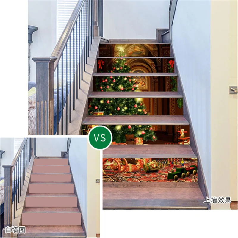 

2022 New Year Home Christmas Decoration 3D Christmas Tree Stairs Corridor Steps Renovation Sticker Merry Christmas Natal Noel