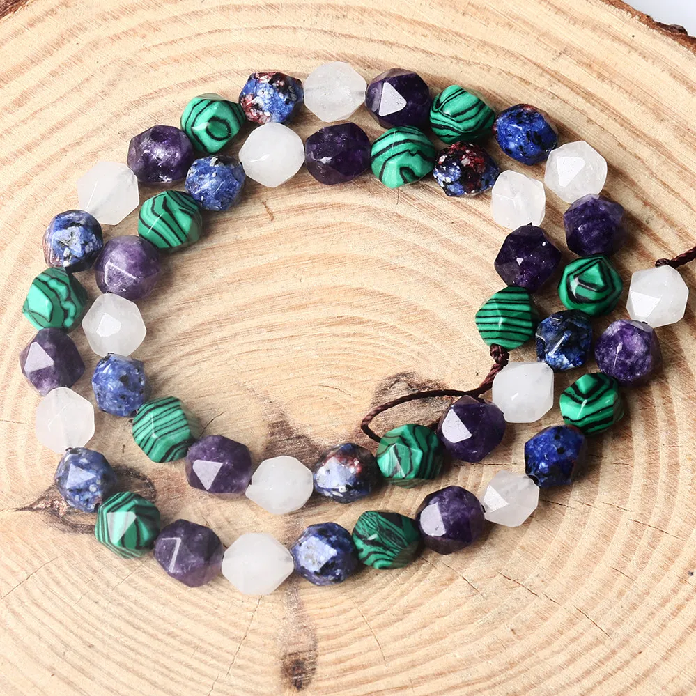 

Geometric rhombus Mixed bead lapis lazuli amethys white jade mal achite natural stone loose beads