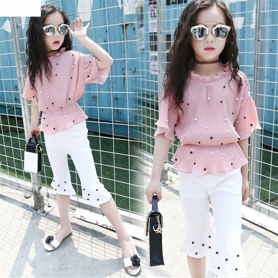 Комплекты одежды для девочек Одежда детей модные топы и штаны комплект из двух