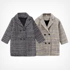 Шерстяная куртка для маленьких мальчиков и девочек, длинное двубортное твидовое пальто с отложным воротником для подростков, теплая верхняя одежда для детей ясельного возраста на весну, осень и зиму
