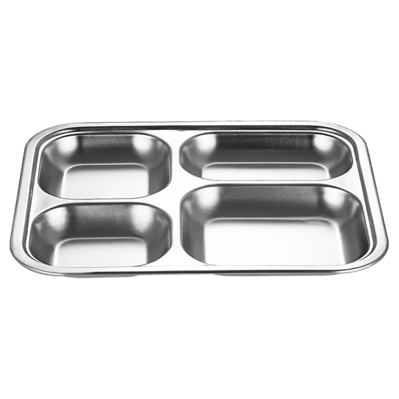 

Stainless Steel Divided Dinner Tray Lunch Container Food Plate for School Canteen 3/4/5 Section