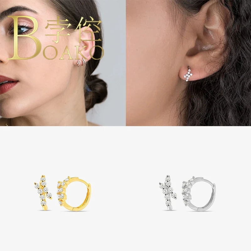 

BOAKO 925 Sterling Silver Earrings Hoops Irregular Earrings For Women Couple Piercing Fashionable Zircon Lurury Diamond