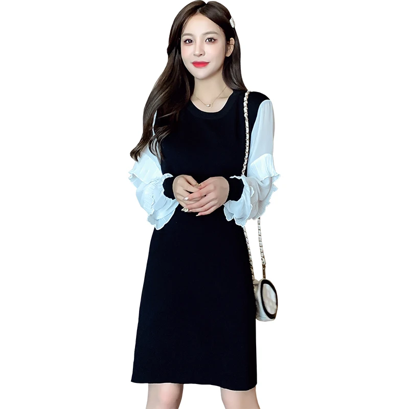 

Will dress closed temperament show thin waist long European gothic autumn wind a skirt in the two goods of false