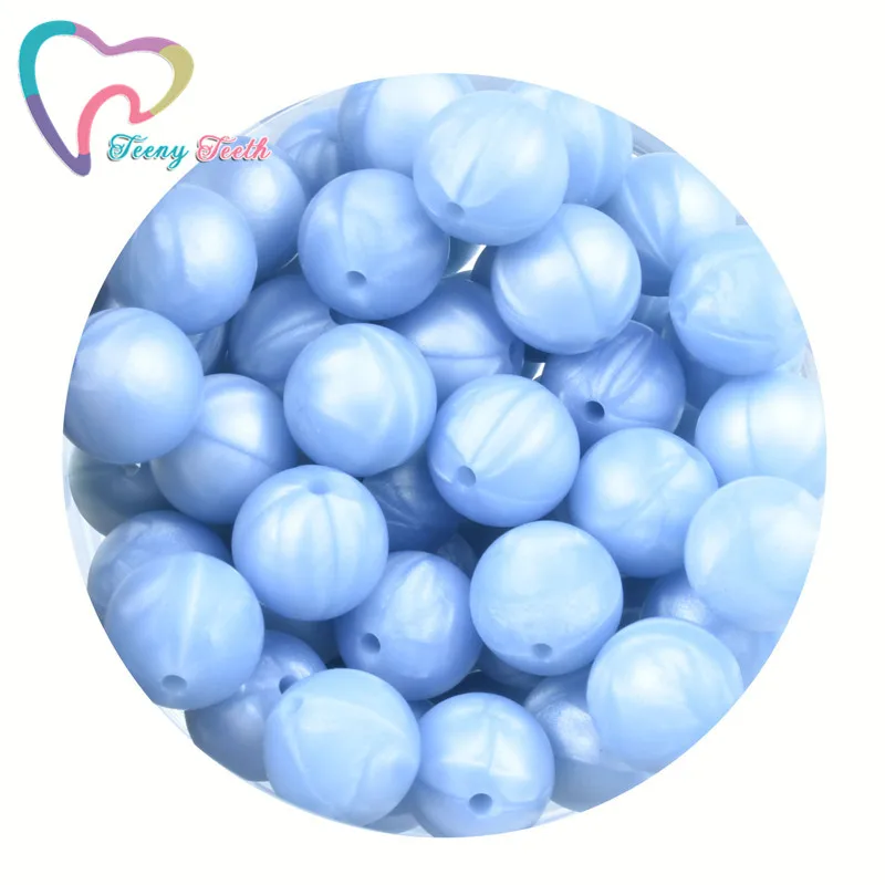 Teeny Teeth 100 PCS Metallic Solid Blue 9-19 MM Silicone Round Beads Teething Jewelry Toddlers Toys Food Grade Teether BPA Free | Украшения
