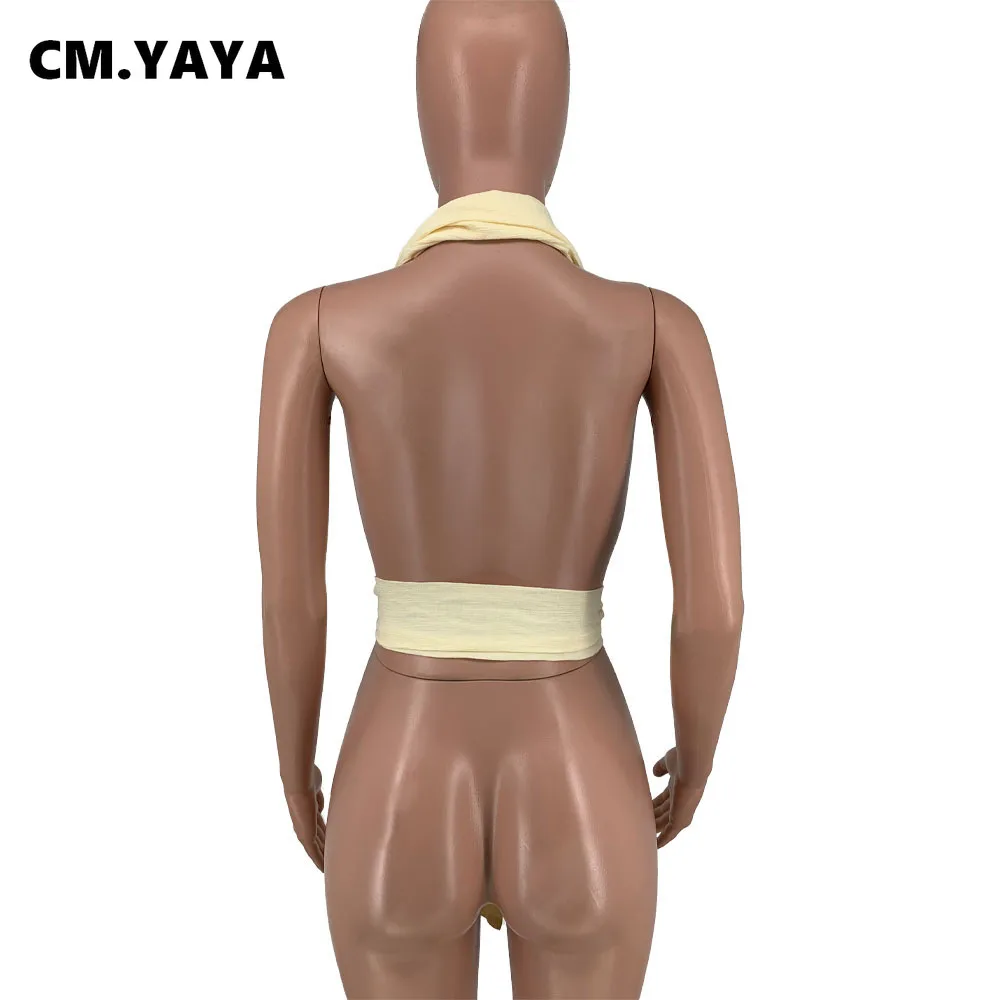 Женские топы без рукавов CM.YAYA однотонные Асимметричные бандажные с поясом и
