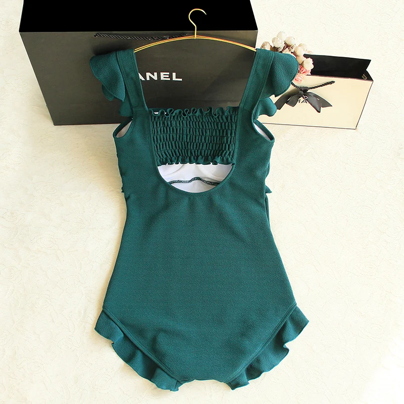 STAERK suits female conjoined conservative 2019 new retro green long-sleeved blouse ins web celebrity swimsuit small breasts | Спорт и
