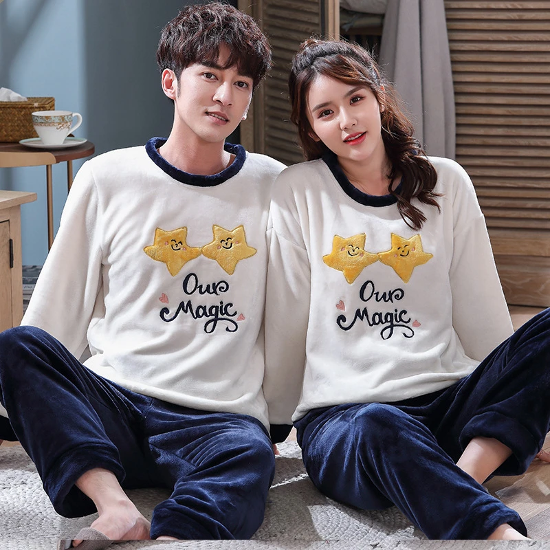 Зимний теплый пижамный комплект одежда для сна женщин и мужчин Фланелевая пижама