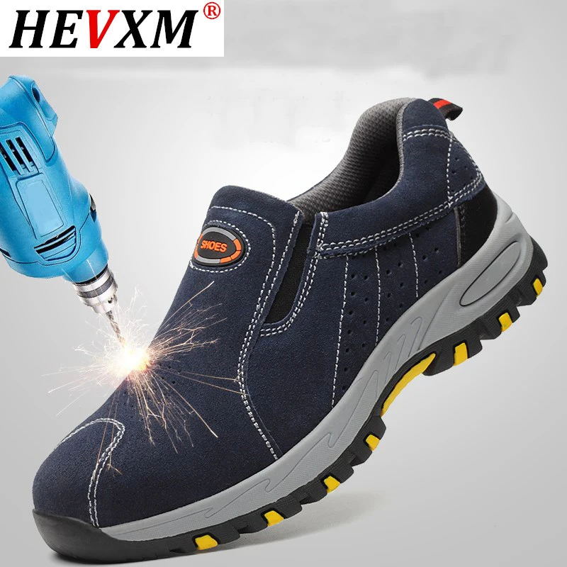 

2021 Men Safety Work Shoes Fashion Breathable Steel Toe Slip On Casual Shoe Mens Labor Insurance Puncture Proof Boots Male