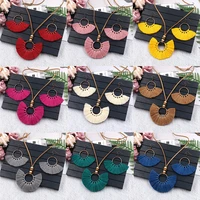 3pcs bohemian colorful tassel necklace earrings set hand woven earrings leather rope sweater chain women clothing jewelry set
