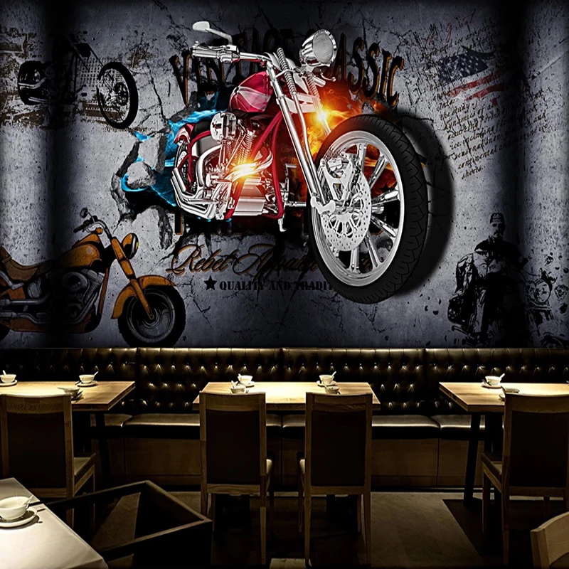 Пользовательские 3D настенные фрески обои мотоцикл сломанная стена