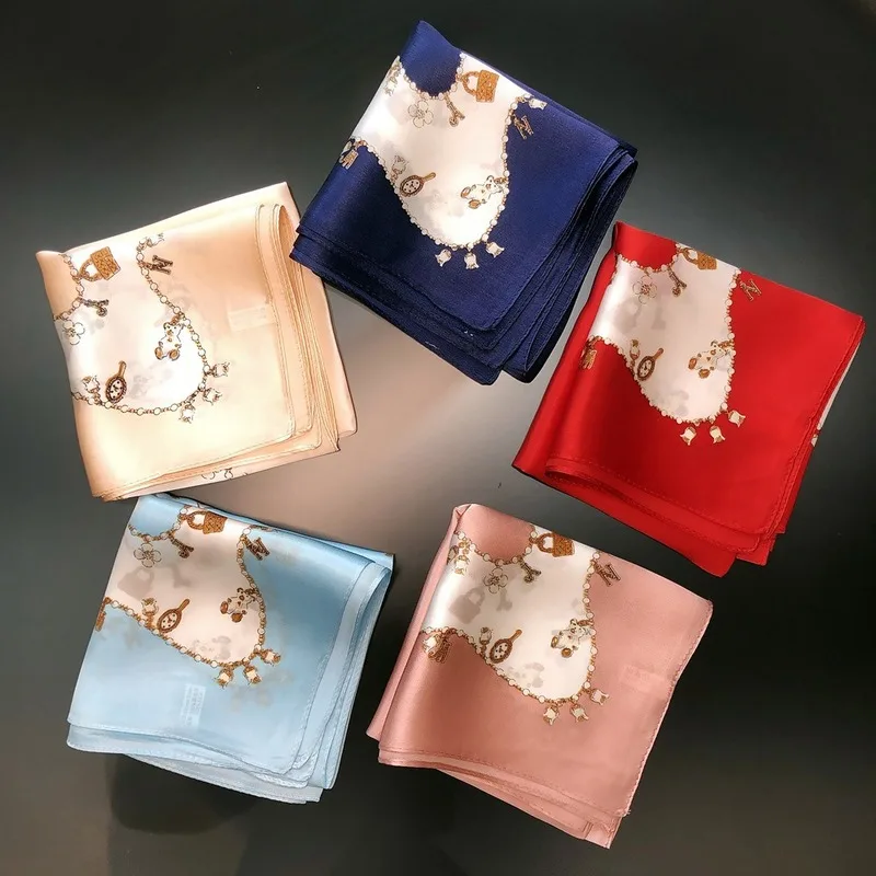 

53cm*53cm Luxury Brand 100% Silk Scarves Women Twill Silk Scarf Letter Bandana Headband Print Scarf Fashion Small Square Scarf