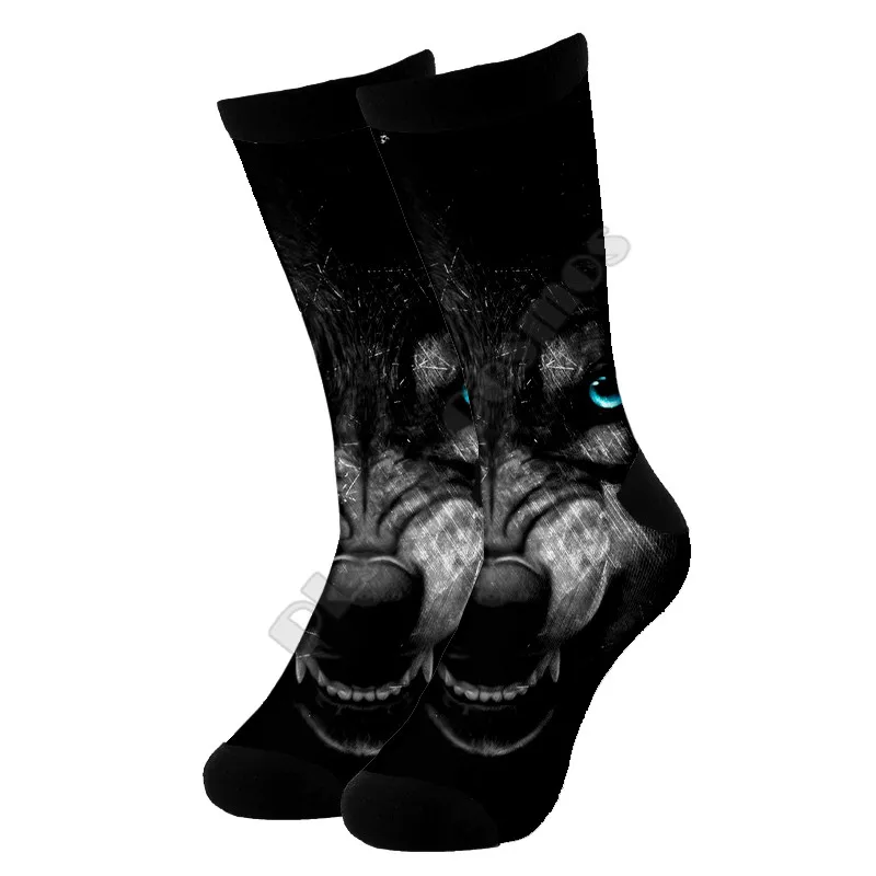 Высокие носки Wolf с 3d принтом для мужчин и женщин забавные модные длинные 01