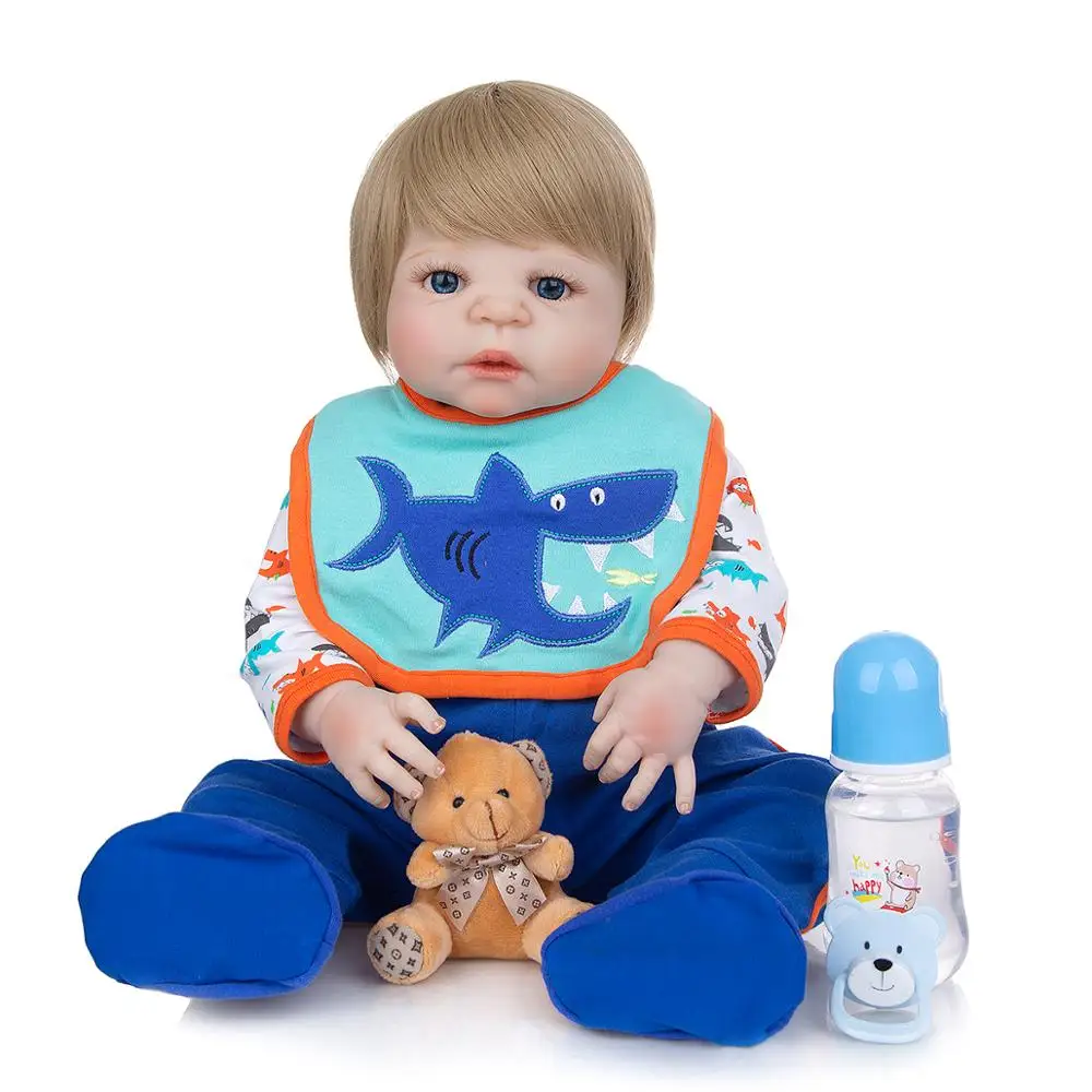 Реалистичные 23 "57 см куклы Reborn Baby Boy полностью силиконовые виниловые милые для