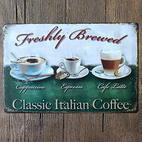 

Freshly Breued Classic Ltalian Coffee Novelty Parking Retro Metal Tin Sign Plaque Poster Wall Decor Chic Gift Suitable 12x8 Inch