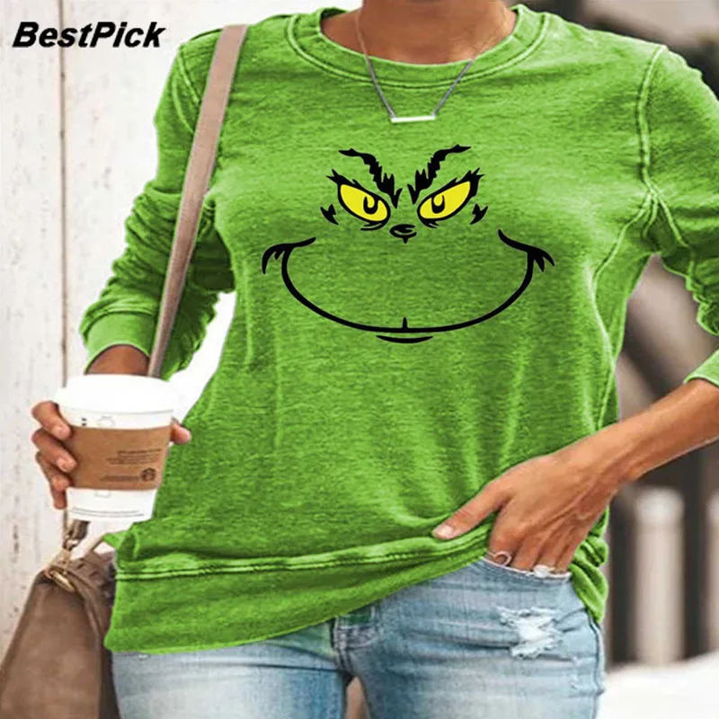 Christmas Grinch Women Tshirts Kawaii Cartoon Long Sleeve Autumn Women's T-Shirt Elegant Ladies Aesthetic Clothes Tops