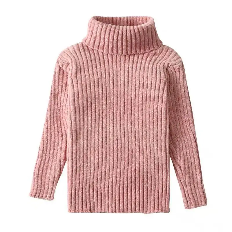 Pink LEAPPAREL/Новое поступление; свитер для девочек; водолазка; вязаная плотная зимняя одежда; Однотонный хлопковый детский теплый свитер - Цвет: Pink