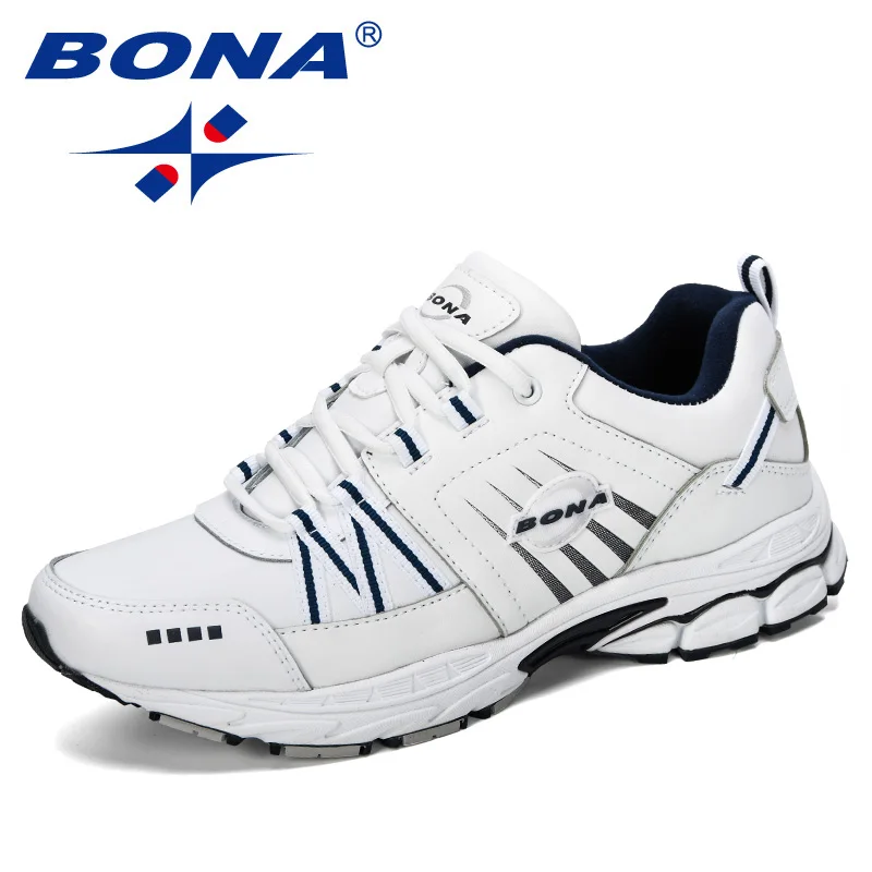 White deep blue BONA/Новинка года; дизайнерская повседневная обувь для мужчин; трендовые мужские кроссовки из коровьей кожи; обувь для отдыха; zapatillas hombre; Мужская модная удобная обувь - Цвет: White deep blue