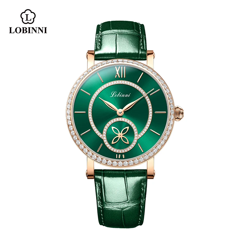 2021 New Lobinni Automatic Mechanical Ladies Watch Green Dial Watches For Women Diamond Fashion Casual Wristwatch часы женские