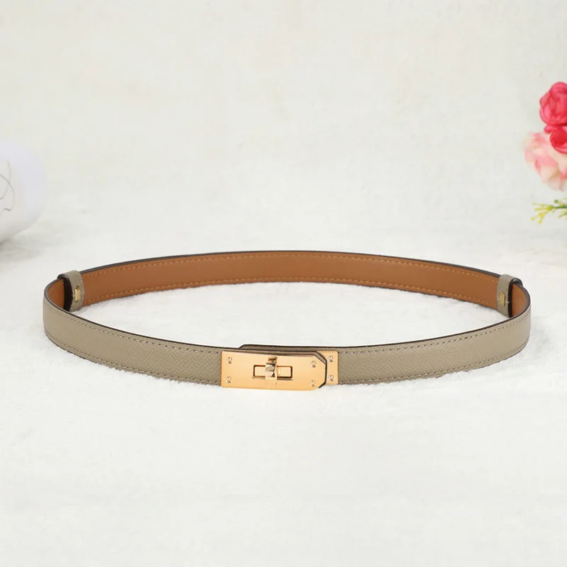 new designer women real leather 1.8cm width belts golden silver lock buckle dress jeans sweater waistband belt A0
