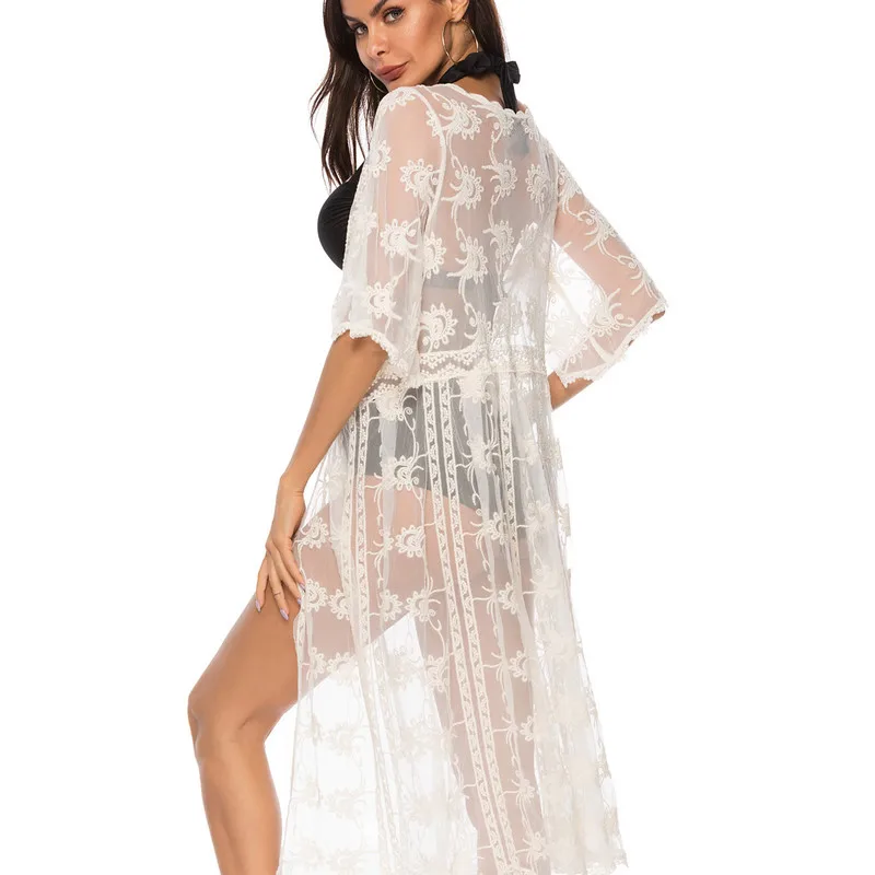 

Beach Dresses Dress On Swimsuit Summer 2020 New Lace Flower Perspective Big Swing Cover Up Cotton Animal Saida De Praia