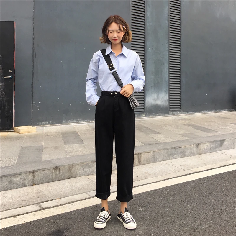 Mazefeng Новинка весна осень винтажные джинсы женские до щиколотки консервативный Стиль Джинсы женские свободные повседневные Прямые тонкие брюки