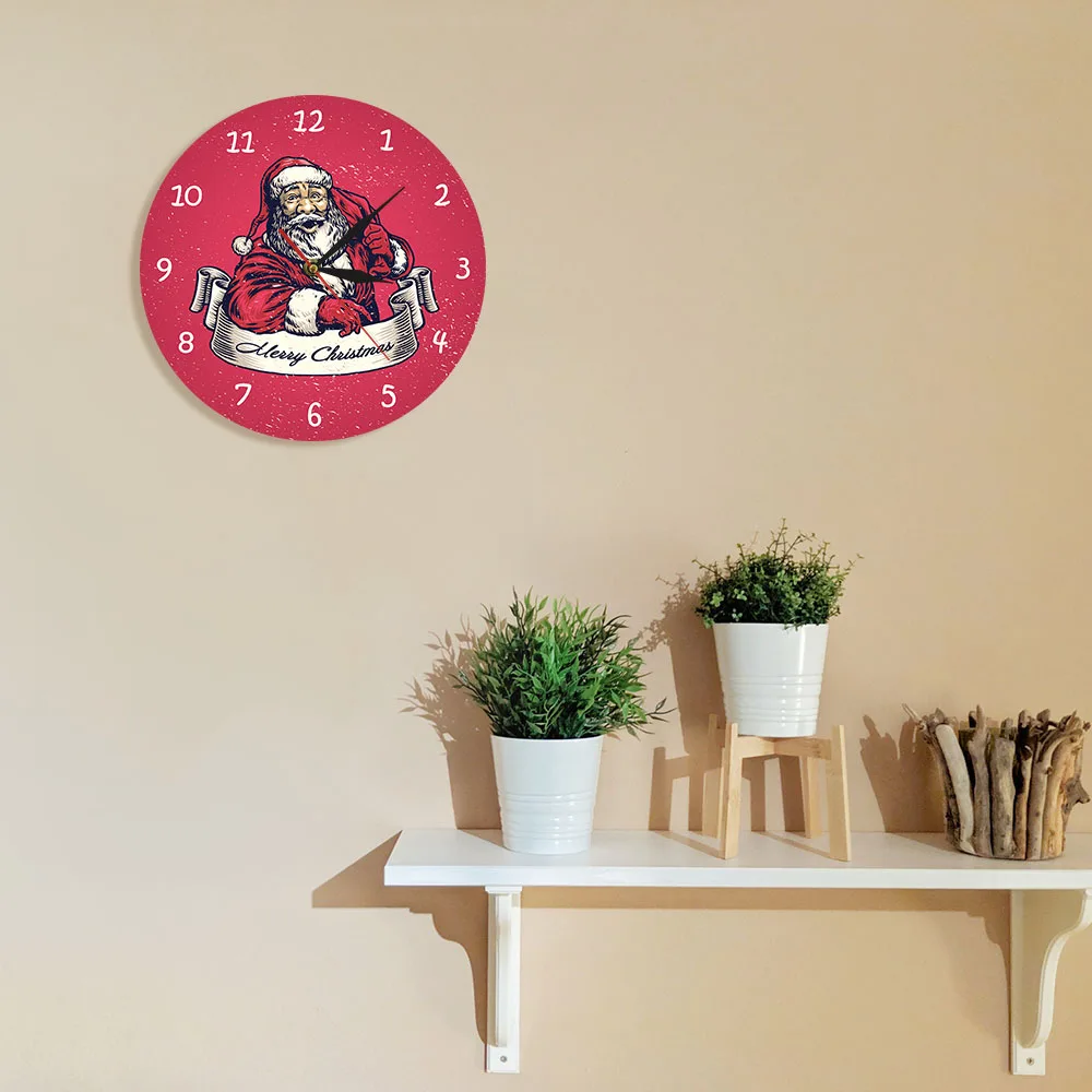 Рождественские праздничные настенные часы старая мода Санта Клаус красный