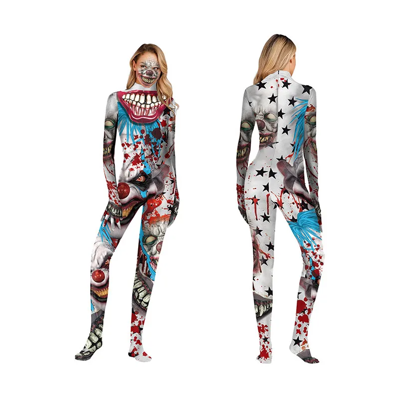 Женские Боди на Хэллоуин вечерние костюмы с 3d-черепом и призраком страшный клоун