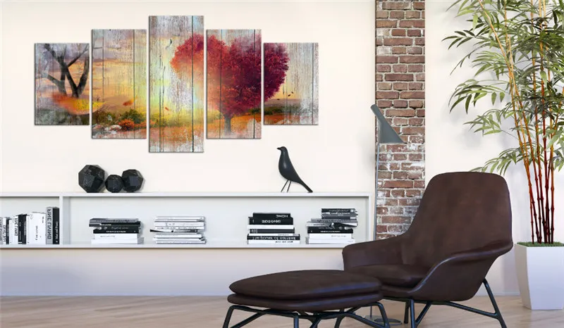

Modern Wall Art 5 Pieces Nordic Poster Canvas Painting Home Decor Heart Shape Trees Sunshine Natural Living Room Decoration