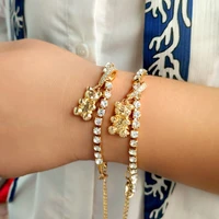 korean cute cartoon metal bear cz pendant crystal tennis chain bracelet for women gold silver color rhinestone bracelets jewelry