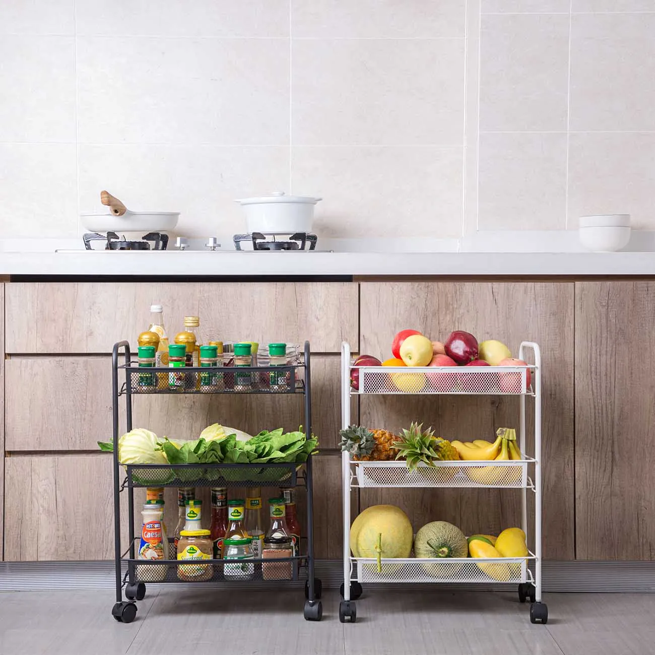 Съемная полка из кованого железа кухонная Многоуровневая тележка напольная для