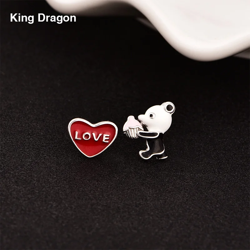 

925 Sterling Silver Stud Earrings With Cubic Zircon For Women Love Bear Earrings Birthday Gift E2422