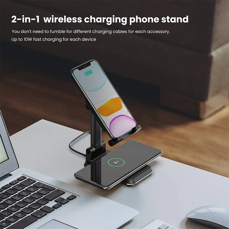 

QI Wireless Charger 3 in 1 Desktop Phone Charger Stand for Tablet iPhone 12 11Pro Max Holder Adjustable Phone Holder Charging