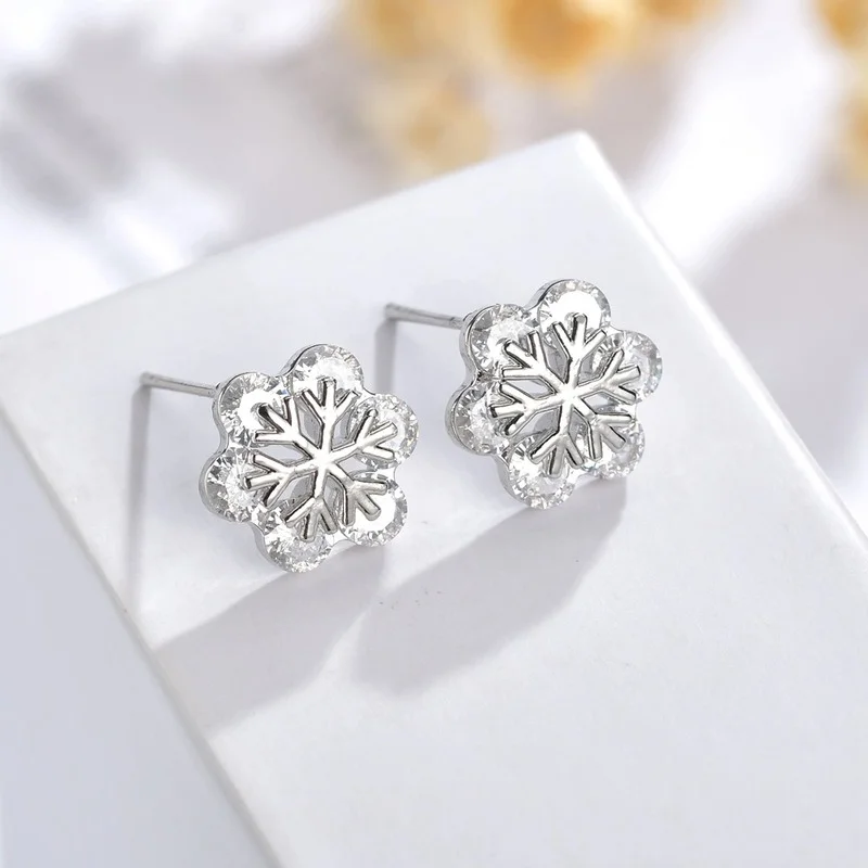 

Karopel 925 Sterling Silver Earring Zircon Snowflake Flower Stud Earrings for Women Brincos Gift Boucle D'oreille Oorbellen
