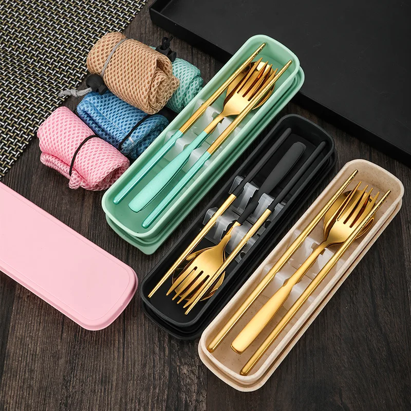 

2/3Pcs Portable Tableware Stainless Steel Cutlery Set with Case Travel Camping Dinnerware Spoon Fork Chopsticks Kitchen Utensils