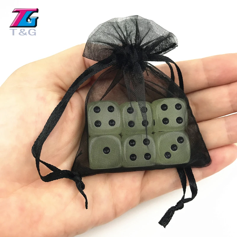 16 мм светящийся набор игральных костей с сумкой 6 шт./компл. пластиковый азартный