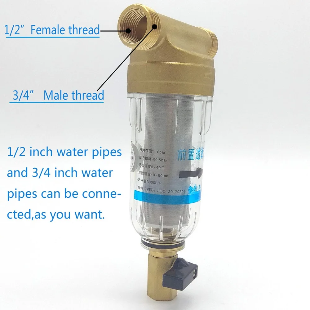 

Prefilter water filter First step of water purifier system 40micron stainless steel mesh prefiltro 3/4" Whole-house Pre-filter