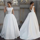 Белое свадебное платье с вырезом лодочкой, бальное платье, атласное платье невесты с открытой спиной, на заказ, 2021